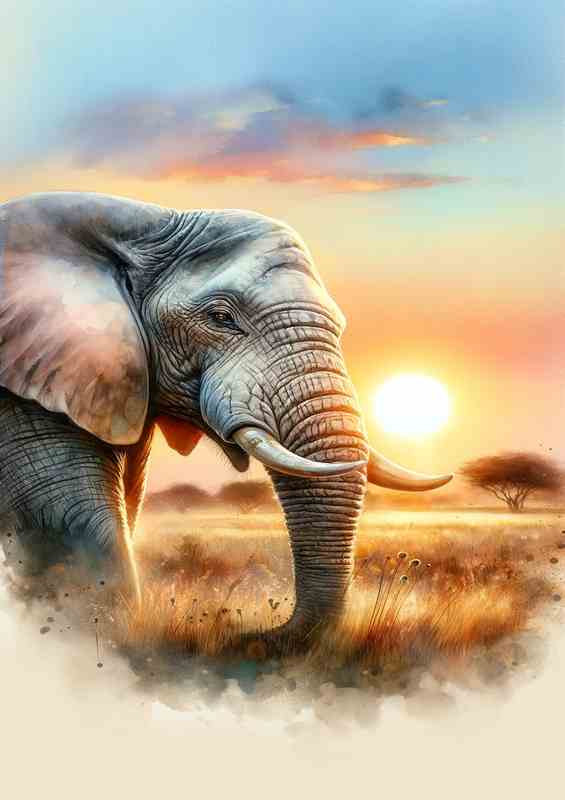 Elephant Serene Savannah Sunrise | Metal Poster