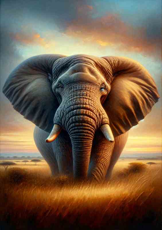 Elephant in Savannah Dawn | Metal Poster