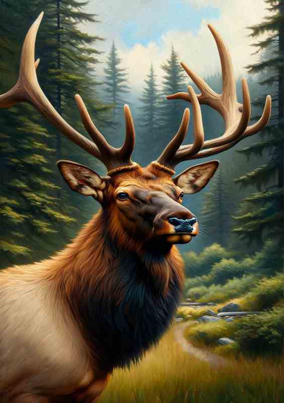 Elk in Forest Setting head of a majestic elk | Metal Poster