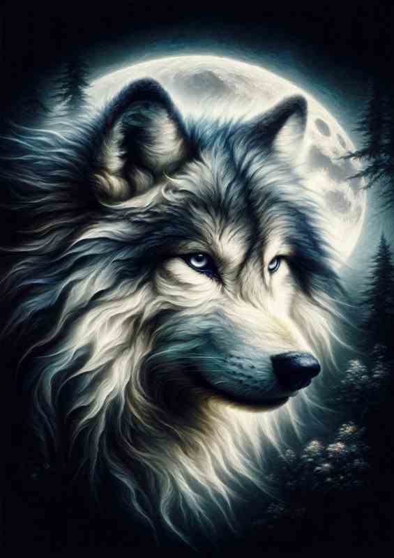 Ethereal Wolf in Moonlit Forest with its enriched head | Metal Poster