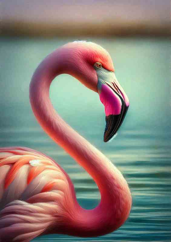 Flamingo Serenity in the style of Oil Painting Beauty | Metal Poster