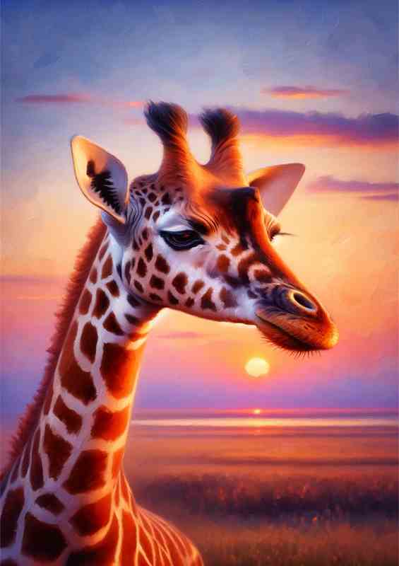 Gentle Giraffe in Savannah Sunset great colours | Metal Poster