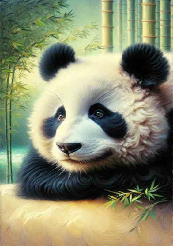 Gentle Panda Dream style of Oil Painting | Metal Poster