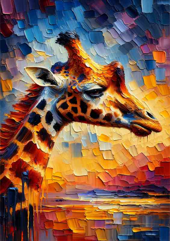 Giraffe Essence style of Palette Knife Oil Painting | Metal Poster