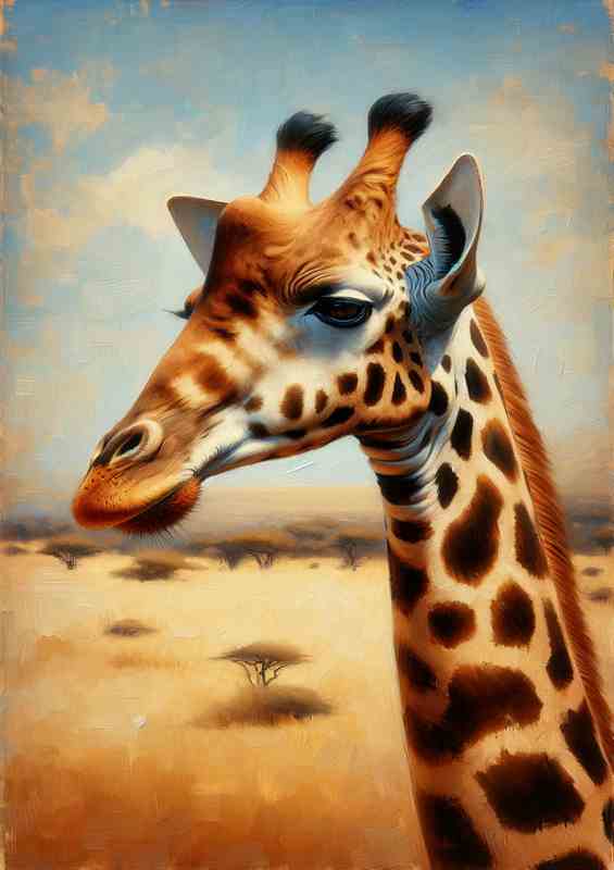 Giraffe Grace on the savannah style art | Metal Poster