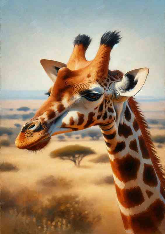 Giraffe in Natural Habitat Oil Painting style art | Metal Poster