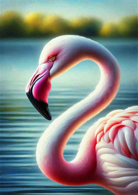 Graceful Flamingo Serenity Oil Painting Beauty look | Metal Poster