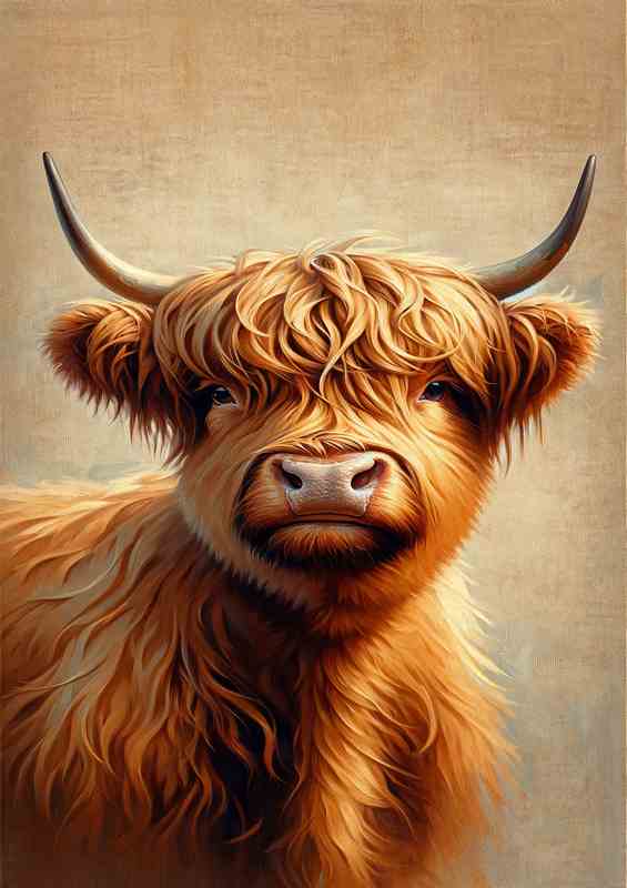 Highland Cow Head Oil Painting Charm look | Metal Poster