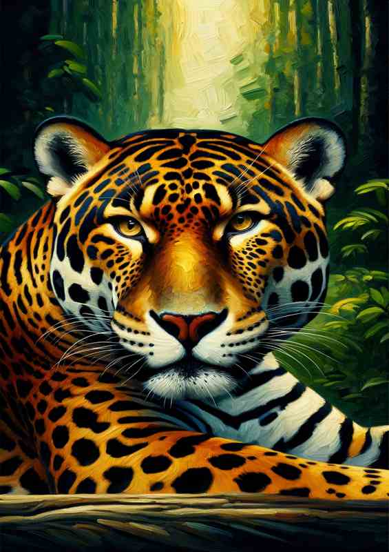 Jaguar in Jungle Ambiance Oil Painting look | Metal Poster