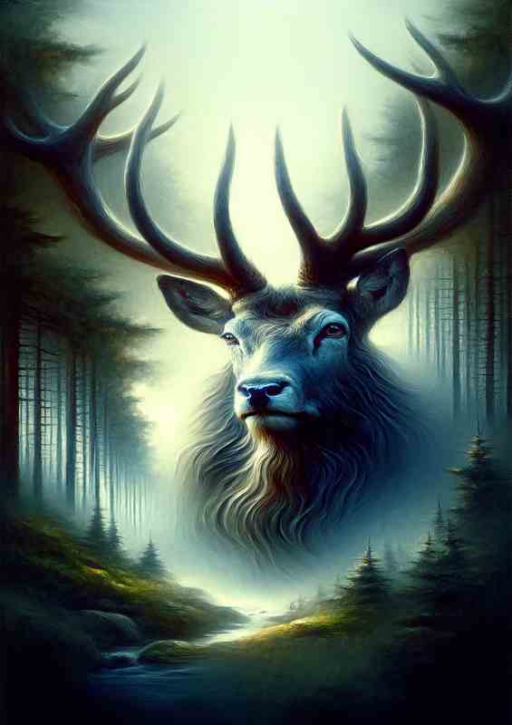 Magnetic Stag in Misty Forest mystical and magical | Metal Poster