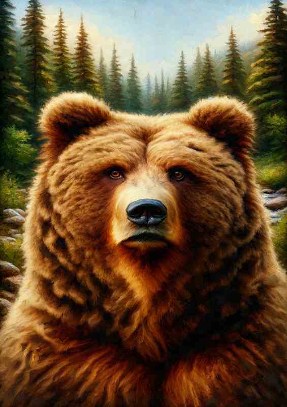 Majestic Bear in Wilderness in a Oil Painting look | Metal Poster