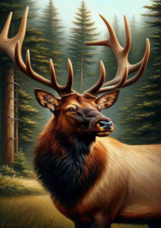 Majestic Elk in Forest Setting oil painting style | Metal Poster