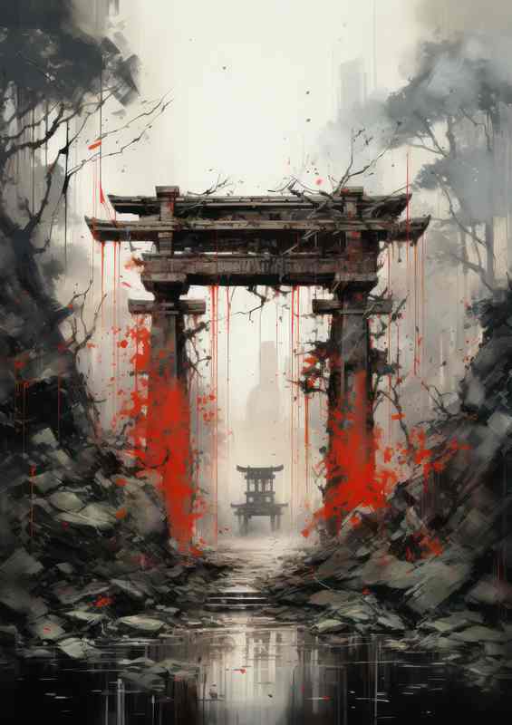 Shinto Shades Torii Gate in Ink and Hue | Metal Poster