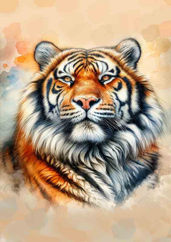 Majestic Tigers head Watercolor look art | Metal Poster