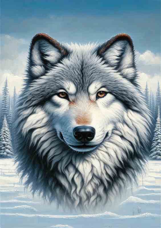 Majestic Wolfs head in Snowy Landscape | Metal Poster