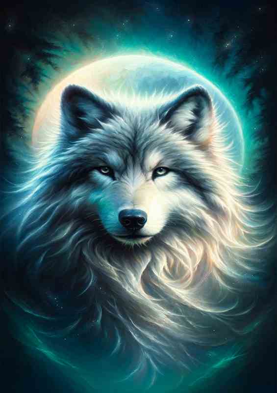 Moonlit Forest head of an ethereal wolf | Metal Poster
