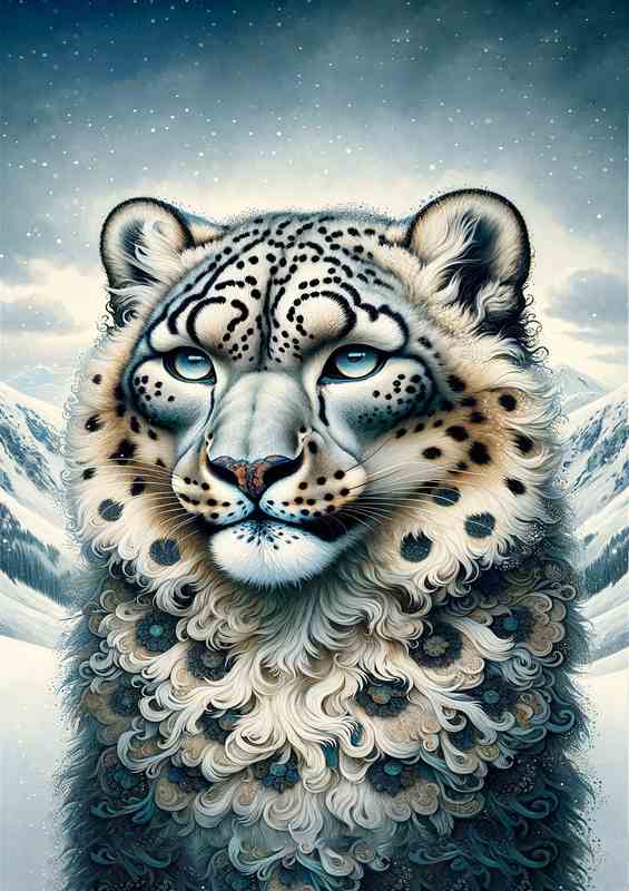 Mystical Snow Leopard Elegance | Metal Poster