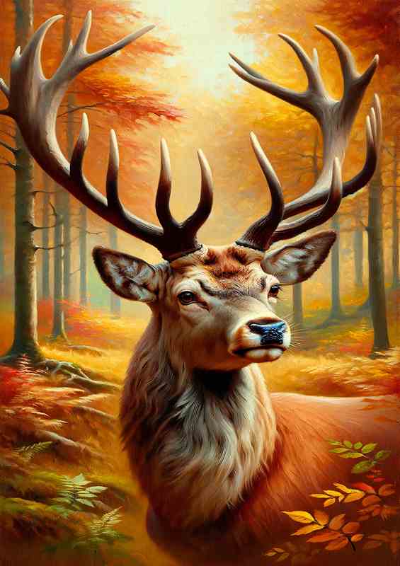 Noble Deer Stags head in Autumn Forest | Metal Poster