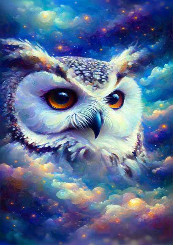 Owl Gaze Impressionist Night Sky head | Metal Poster