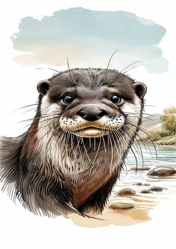 Playful Otter in Riverside Habitat | Metal Poster