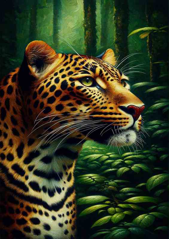 Regal Leopard in Lush Greenery | Metal Poster