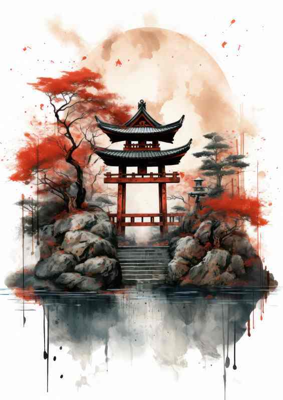 Tranquil Torii Watercolor Dreams of Japan | Metal Poster
