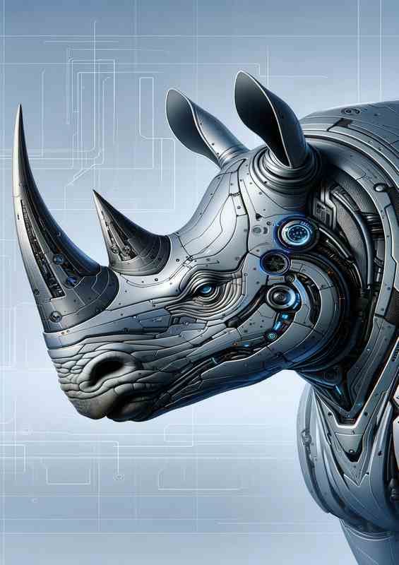 Rhino in Digital Style High Tech Art | Metal Poster