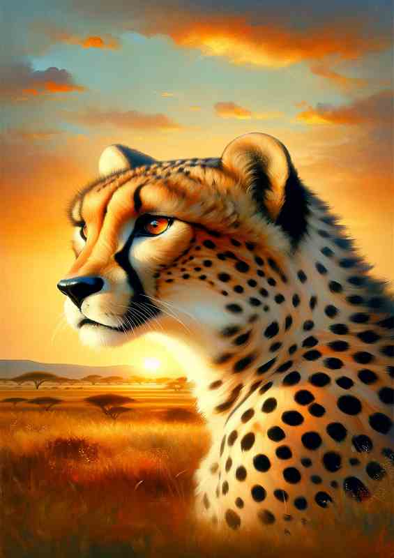 Savanna Sunrise head of an elegant cheetah | Metal Poster