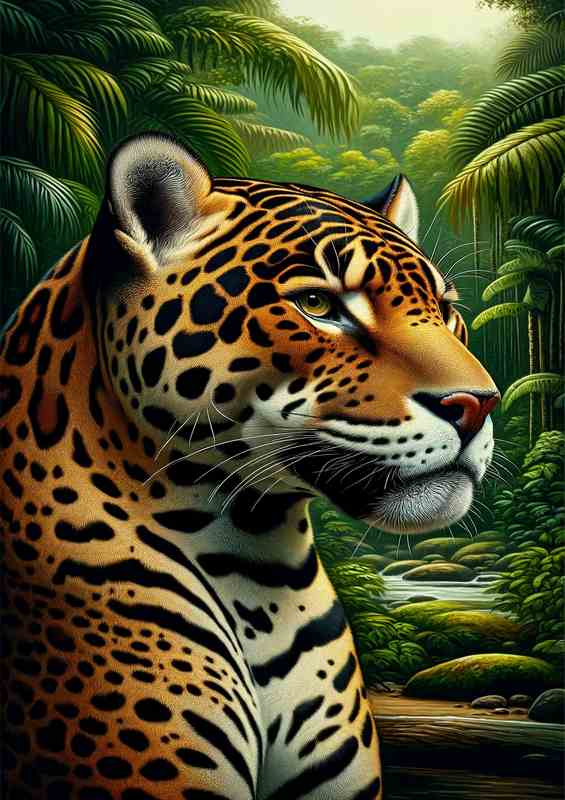 Sleek Jaguar in Jungle Ambiance | Metal Poster