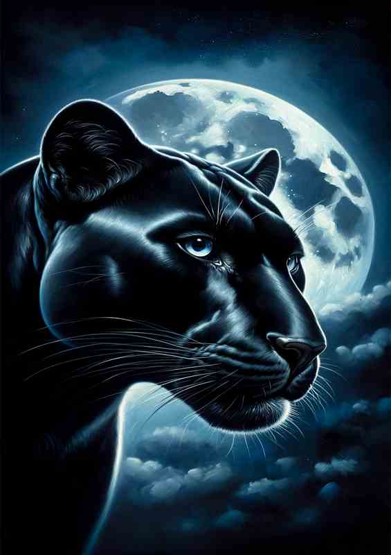 Sleek Panther in Moonlight at night | Metal Poster