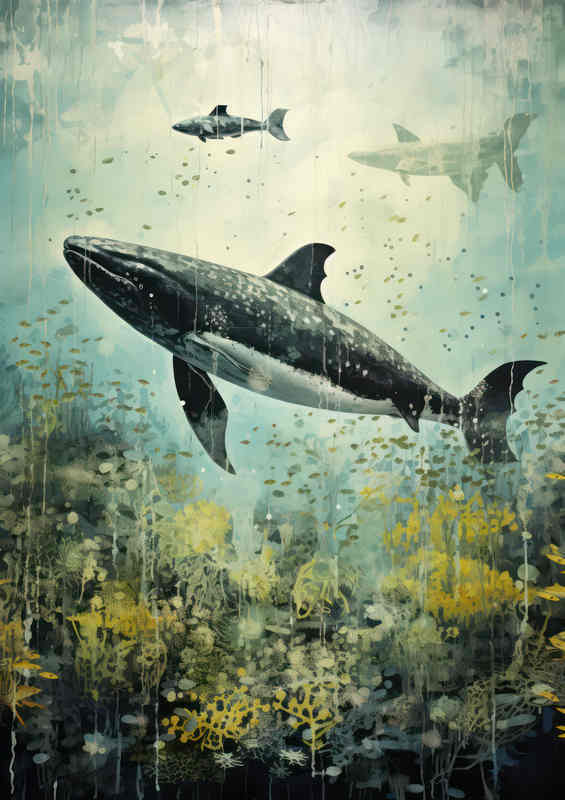 Whales In The Sea Abstract sytle | Metal Poster