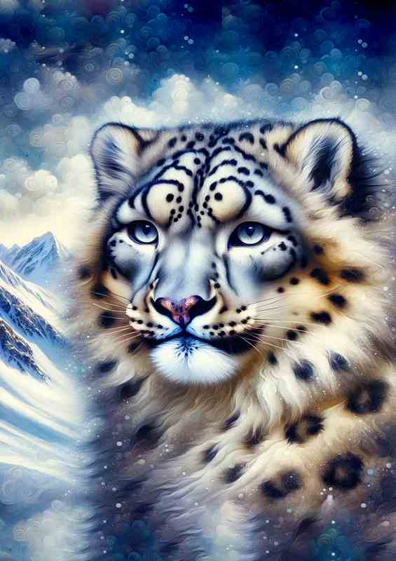 Snow Leopard Elegance Oil style Art | Metal Poster