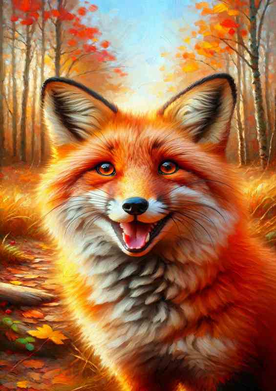 Spirited Fox in Autumn Woods in the sun | Metal Poster