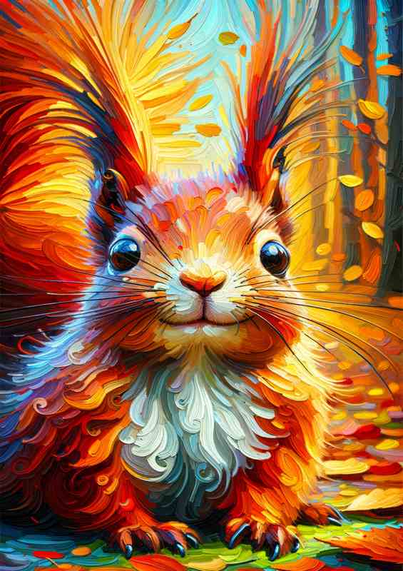 Squirrel Mischief Vibrant Oil Painting style | Metal Poster