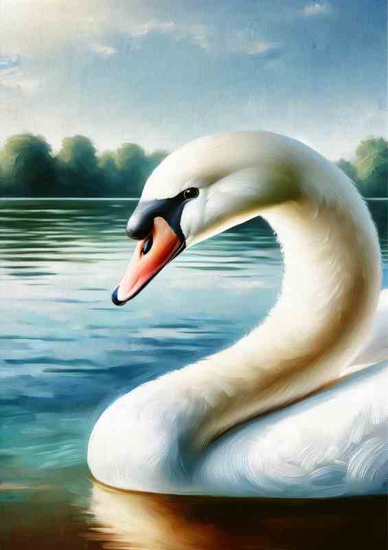 Swan in Serene Lake head of a graceful swan | Metal Poster