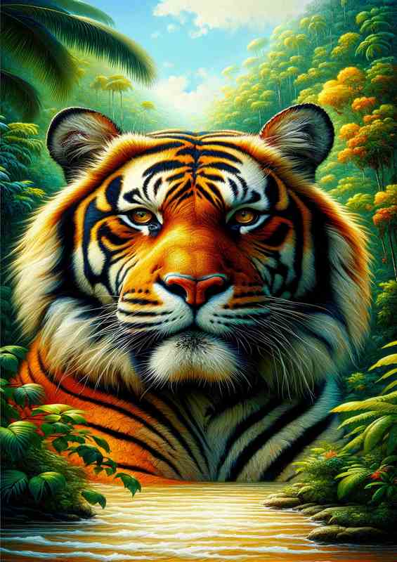 Tropical Wilderness the head of a majestic tiger | Metal Poster