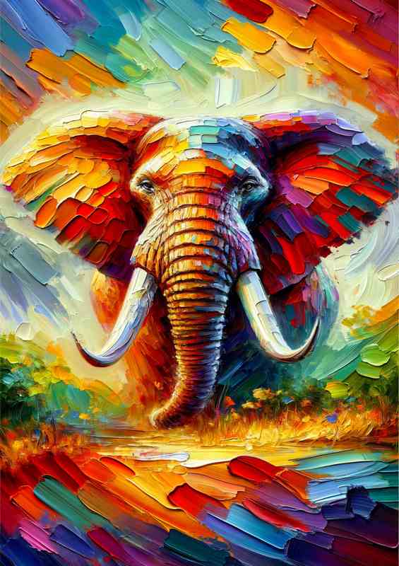 Vibrant Elephant Majesty Palette Knife Art style | Metal Poster