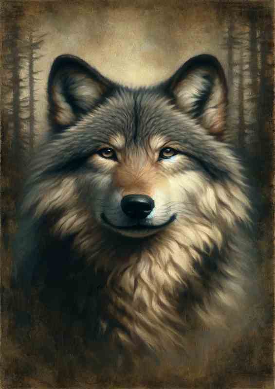 Wisdom head of a serene wolf painted style | Metal Poster