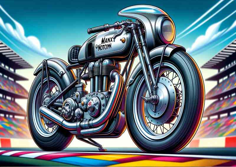 Cartoon Manx Norton Motorcycle Art A cartoon style | Metal Poster