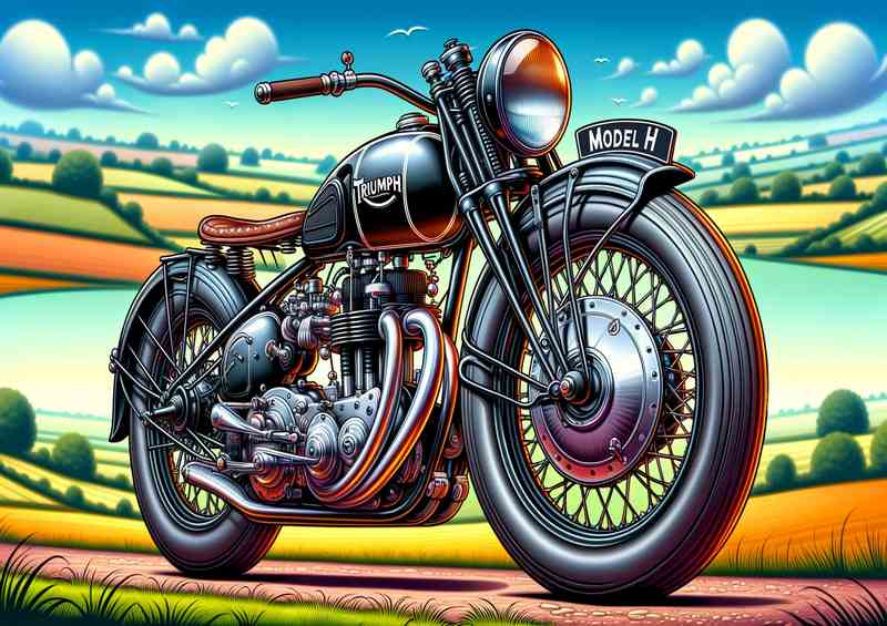Cartoon Triumph Model H Motorcycle Art A cartoon style | Metal Poster