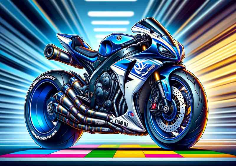 Cool Cartoon Yamaha R1 Motorcycle Art | Metal Poster
