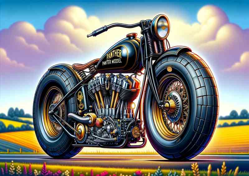 Panther Model Motorcycle Art A cartoon style | Metal Poster
