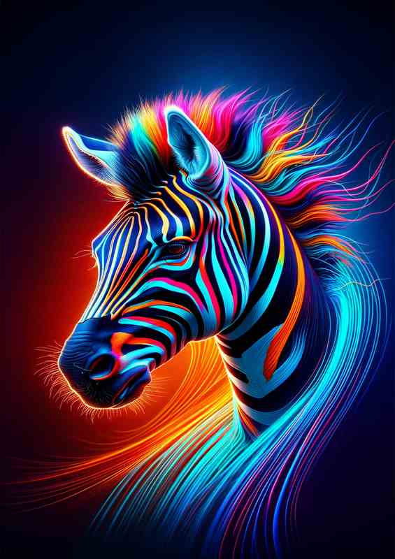 Ultra-High Quality Zebra Head Metal Poster - Vivid Neon Colors