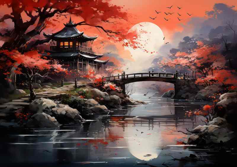 Sakura Serenity Bridges Over Still Waters | Metal Poster