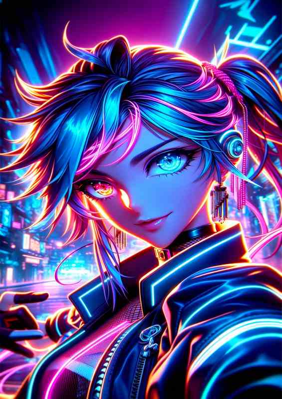 Dynamic Anime Character Neon Glow Poster