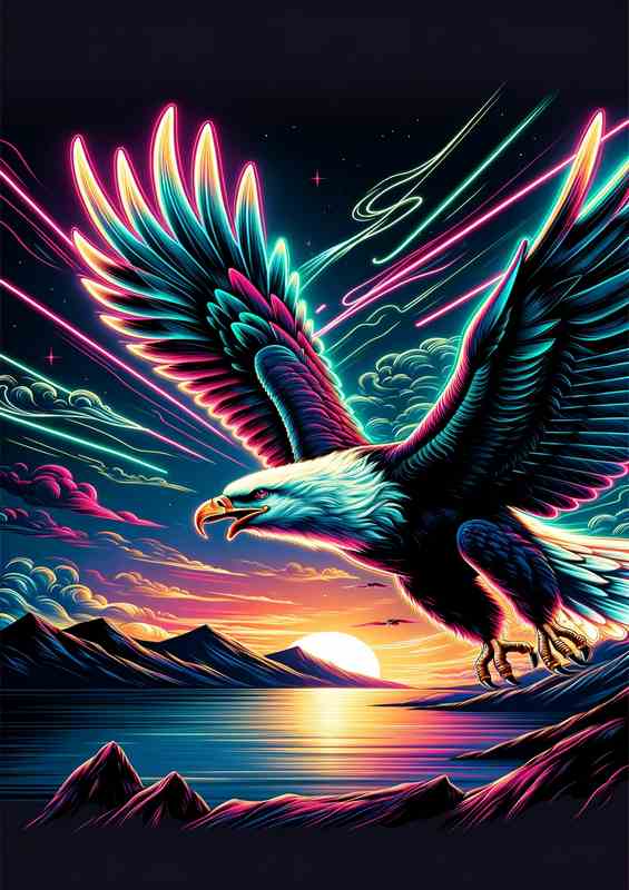 Neon Sky Eagle Metal Poster