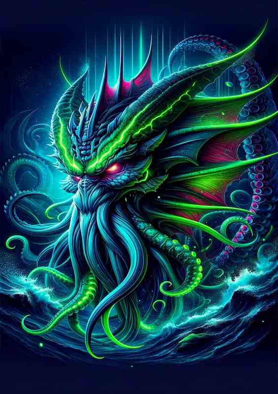 Kraken Neon Deep Sea Metal Poster