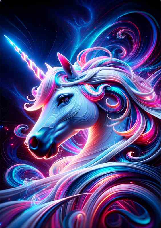 A magical unicorn head kaleidoscope of neon colors | Metal Poster