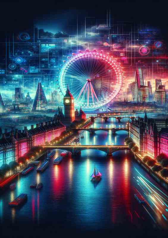 Glowing London Skyline Metal Poster