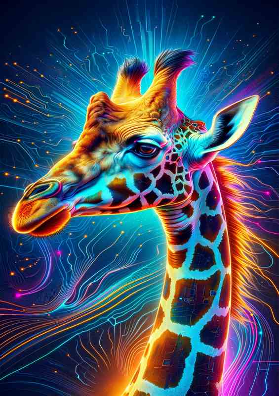 Giraffe Neon Art Metal Poster